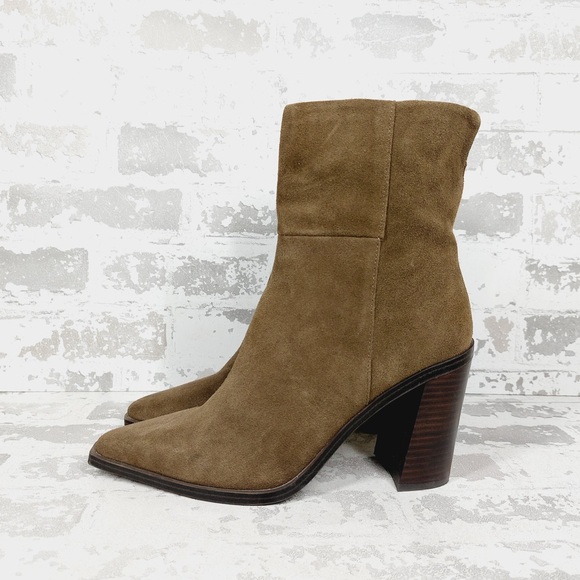 NEW Steve Madden Silvee Brown Leather Snip Toe Block Heel Side Zip Boots C54 - Picture 1 of 11